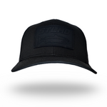 Black trucker cap with STLHD logo patch on the front, top view