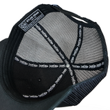 Black mesh-back trucker cap interior with stitched STLHD GEAR label
