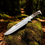 Bowie Knife With Antler Handles – 14.5" D2 Steel Blade With Blood Groove & Pakka Wood Handle