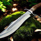 Bowie Knife With Antler Handles – 14" D2 Steel Blade With Blood Groove & Antler Handle