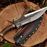 Mountain Stalker Bowie Knife with Antler Handle – 17" Custom Handmade 1095 Steel Blade with Bone Handle