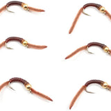 San Juan Bead Head Power Worm Brown V-Rib - 6 Flies Hook Size 12