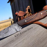 RANCHER’S ROSE – BUCKAROO RANCH KNIFE WITH DAMASCUS STEEL & ROSEWOOD