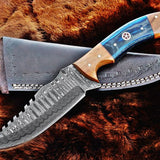 Custom Handmade Damascus Hunting Knife with Exotic Wood Handle