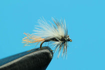 CDC midge wing emerger fly with black body and light gray CDC-style wing
