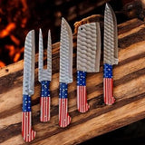 Custom Handmade Professional Chef Knives Set with Case – American Flag Handles