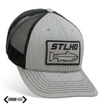 Men's baseball cap with gray crown, black mesh back, and STLHD logo patch
