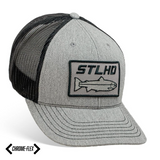 Men's baseball cap with gray crown, black mesh back, and STLHD logo patch