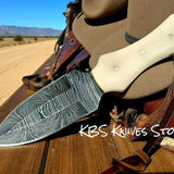 Custom 3 Inch Cowboy Boot Knife - Damascus Steel with African Water Buffalo Horn Handle