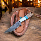 Men's Knife 7" Rasp Steel with Bone & Turquoise Handle