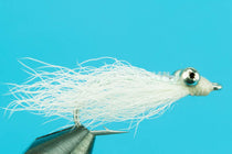 White streamer fly lure with long hair tail and metal bead head