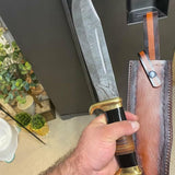 Damascus Steel Crocodile Dundee Knife – 16"  Custom Handmade with Blood Groove & Stacked Leather Handle