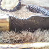 Custom Damascus Steel Field Dressing Deer Skinny Knife – 7.25 Inch Drop Point Blade with Antler Horn Handle and Brass Bolster