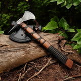 Handmade Damascus Viking Axe – Rosewood Handle & Leather Sheath