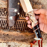 Hornstrike Guthook Hunting Knife – Custom 9" 440C Steel Blade with Black G10 & Sheep Horn Handle