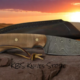 Custom Damascus Steel Best Skinning Knife with Walnut Handle & Leather Sheath – 8" Hunting Blade