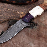Custom Handmade Damascus Steel Hunting Knife with G10, Bone & Rosewood Handle – 9" | KBS Knives