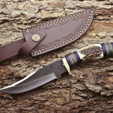 Custom Handmade 1095 Forged Steel Hunting Knife with Antler Horn & Exotic Wood Handle – 11" | KBS Knives