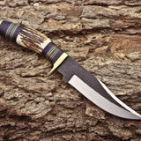 Custom Handmade 1095 Forged Steel Hunting Knife with Antler Horn & Exotic Wood Handle – 11" | KBS Knives