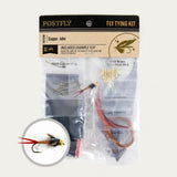 Fly tying kit with Copper John hooks, beads, and thread in clear plastic bag