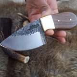 Custom Hand Forged 1095 Field Dressing Deer Skinning Knife – 6 Inch Drop Point Blade with Rosewood Handle and Brass Bolster