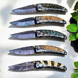Handmade Artistry: 30% Off on Patina Damascus Folding Knife – Limited Stock!