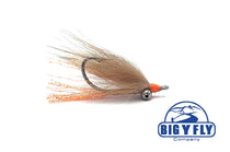 Tan and orange feather fishing fly lure with bead head and curved hook