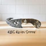 Custom Damascus Steel Deer Gutting Knife with Antler Handle & Gut Hook