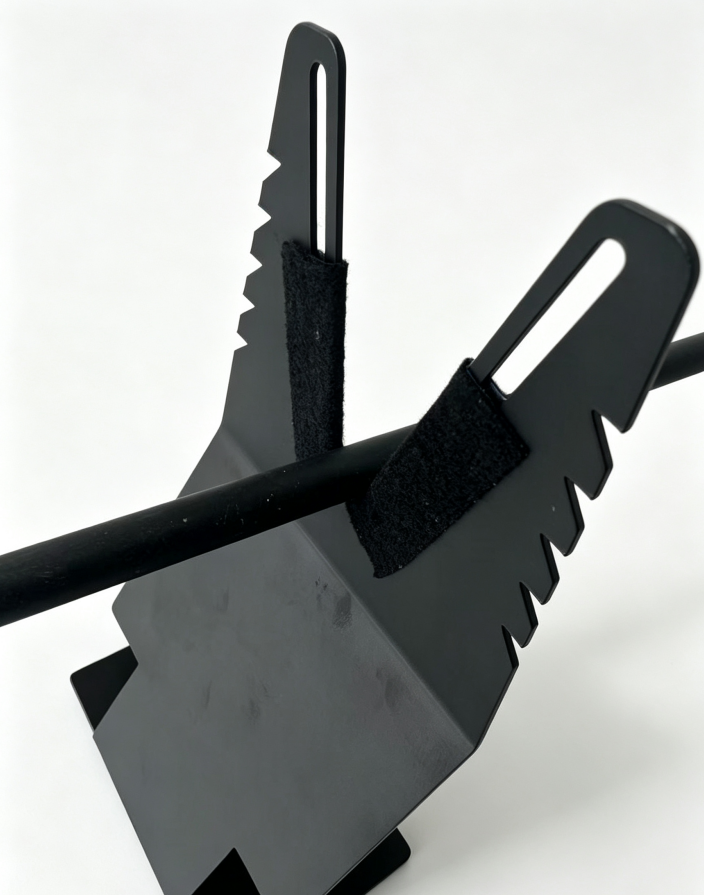 ARW hand wrapper tool close-up of black serrated grips on a bar
