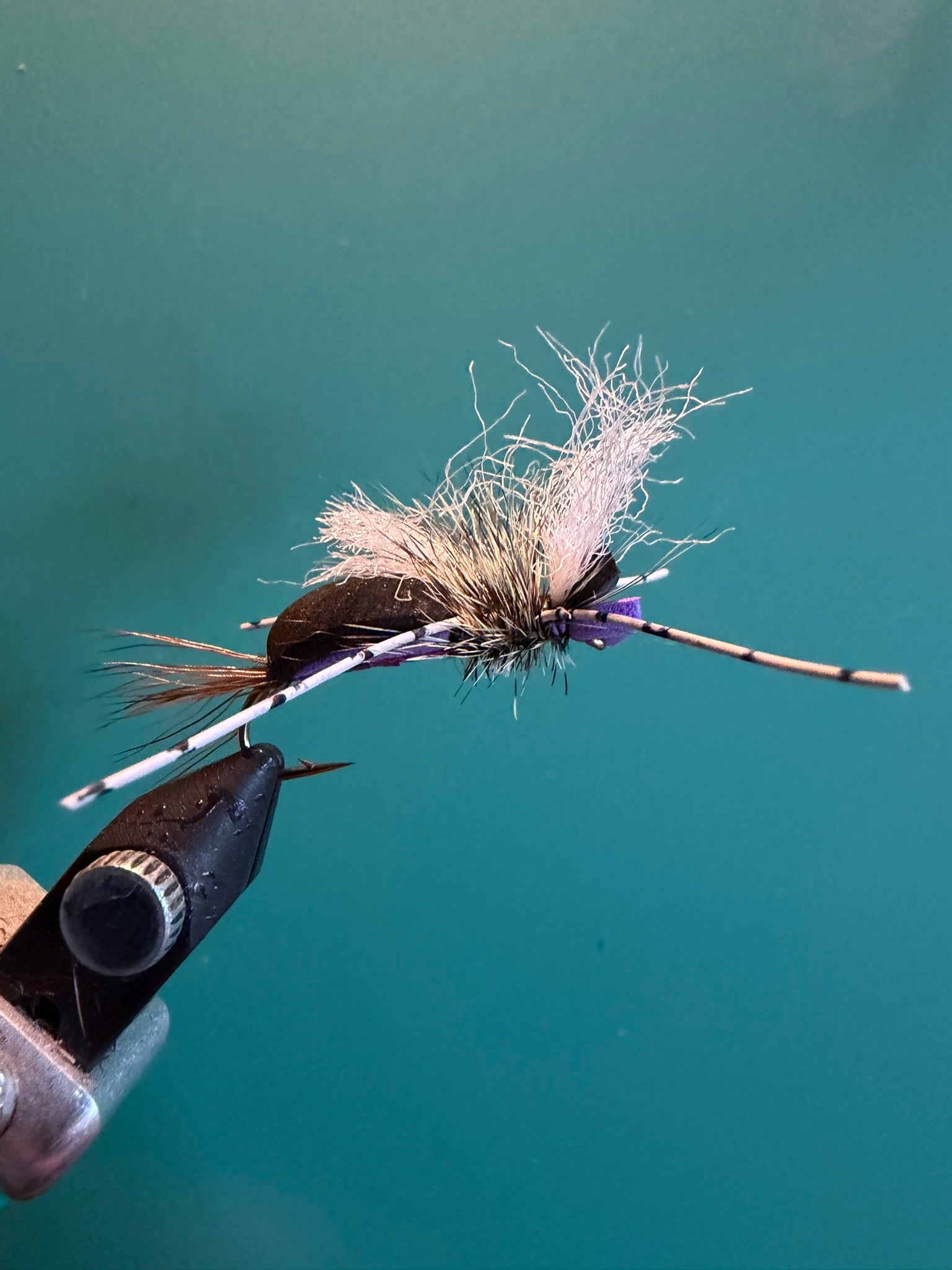 Feather streamer fly with fluffy marabou tail, tied on hook shank with thread