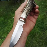Hunter Knife – 9" D2 Steel Blade with Antler Horn Handle & Brass Guard