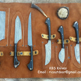 Custom Damascus Steel Hunting Knives Set – Buffalo Horn Handles