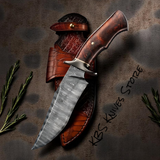 Fixed Blade – Hunting Knife with 7" Damascus Steel Blade & Burl Rosewood Handle