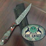 Epoxy Resin Handmade Damascus Steel Fillet-Boning Knife with Leather Sheath by KBS Knives Store