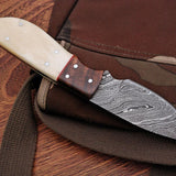 Custom Handmade Damascus Steel Deer Skinning Knife with Rosewood & Bone Handle, 8-inch