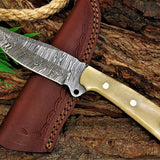 Custom Handmade Damascus Great Skinning Knife with Bone Handle, 8.25-inch