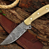 Custom Handmade Damascus Great Skinning Knife with Bone Handle, 8.25-inch