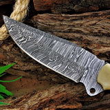 Custom Handmade Damascus Great Skinning Knife with Bone Handle, 8.25-inch