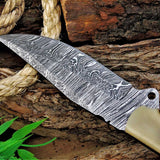 Custom Handmade Damascus Great Skinning Knife with Bone Handle, 8.25-inch