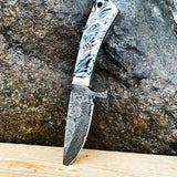 Custom Handmade Raindrop Damascus Steel Hunting Knife