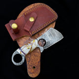 Custom Handmade Damascus Steel Mini Finger Hole Cleaver Knife