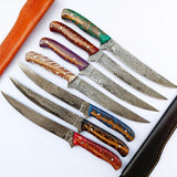 Custom Handmade Damascus Steel Fillet Knife with Epoxy Resin Pine Cone Handle - 13 Inch Length with Leather Sheath
