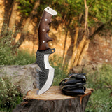 Trackers Knife – Custom Handmade Damascus Blade with Horn Handle