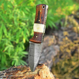 EDC Custom Handmade Damascus Steel Skinning Blade with Rosewood & Bone Handle, 6.25-inch