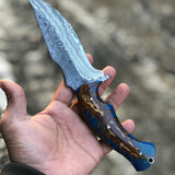 Custom Handmade Damascus Steel Hunting Knife with Raindrop Blade – 10" | KBS Knives