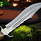 Bowie Knife With Antler Handles – 14" D2 Steel Blade With Blood Groove & Antler Handle
