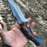 Custom Handmade Damascus Steel Hunting Knife with Raindrop Blade – 10" | KBS Knives