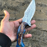 Custom Handmade Damascus Steel Hunting Knife with Raindrop Blade – 10" | KBS Knives