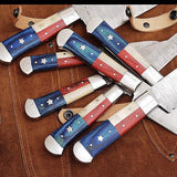 Texas Flag Handle Damascus Steel Kitchen Knives Set