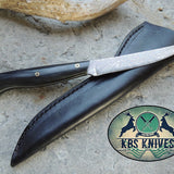 Handmade Damascus Steel Fillet-Boning Knife with Black Micarta Handle - 11 Inch Overall Length, Leather Sheath Included by KBS Knives Store